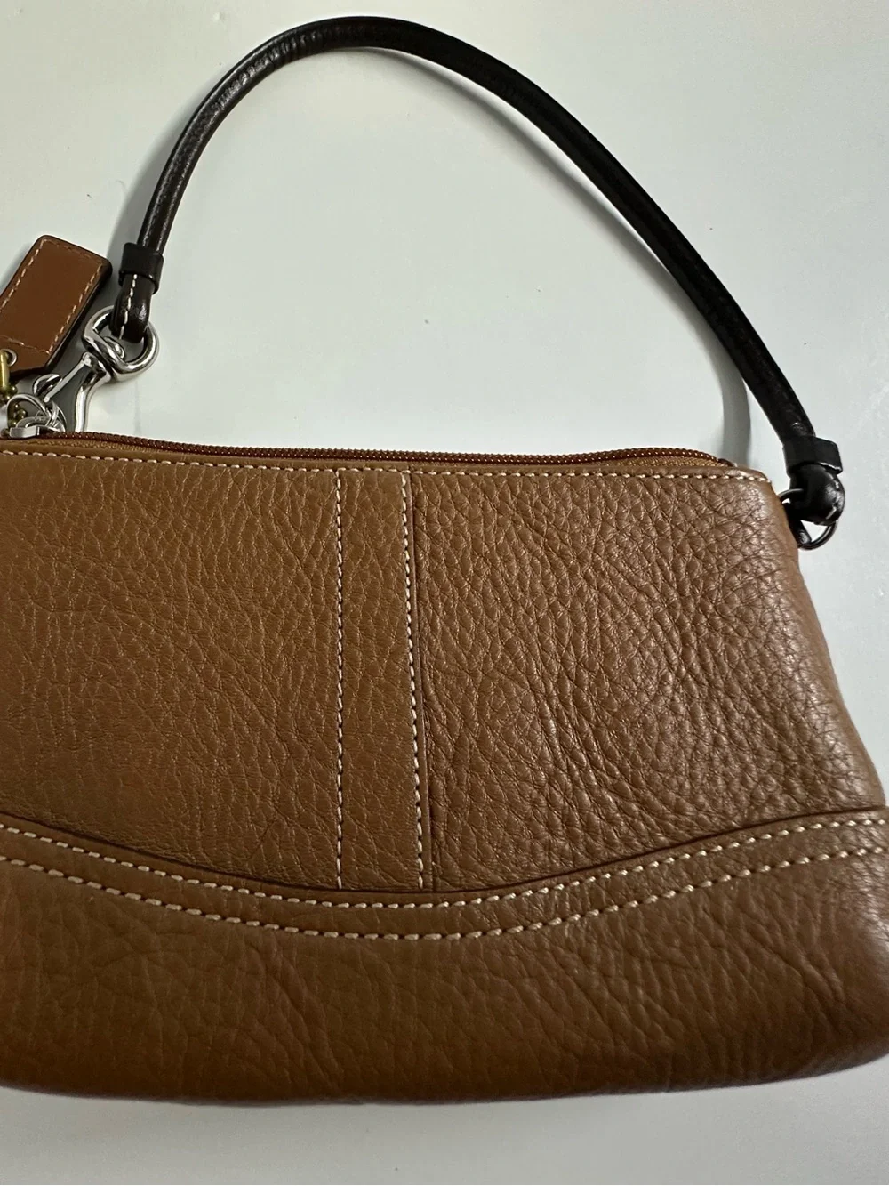 Coach Dark Tan Pebbled Leather Wristlet